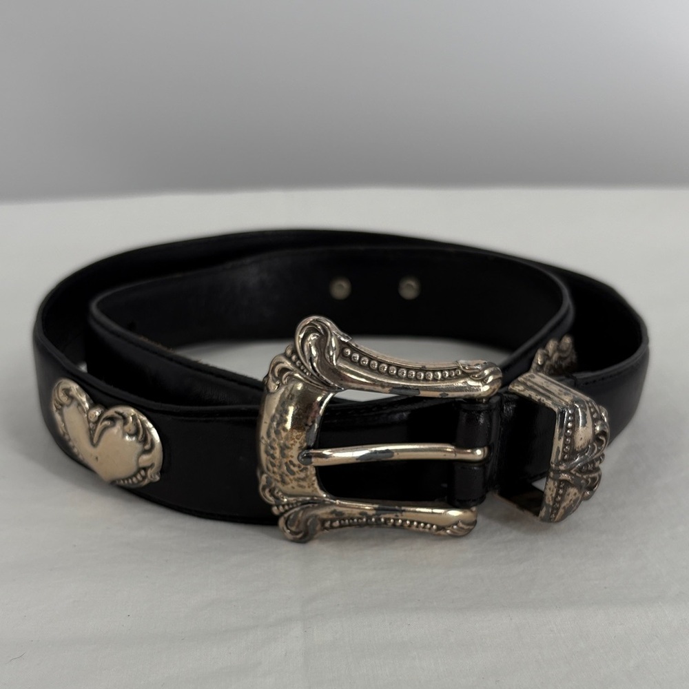 Fossil Black Leather Belt with Silver Concho Details Size Medium